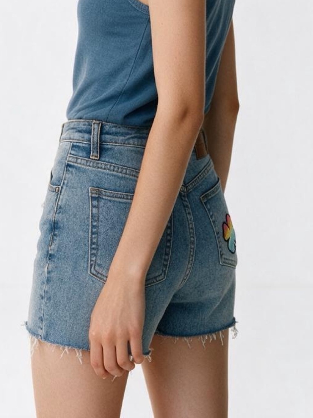 Lucky Brand High Rise Straight Denim Shorts Blue